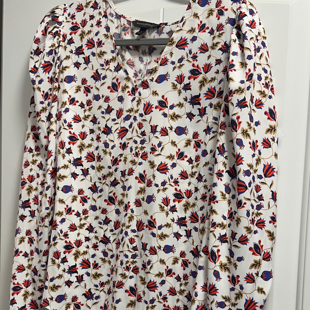 Banana Republic Floral Blouse - White, Red, Blue
